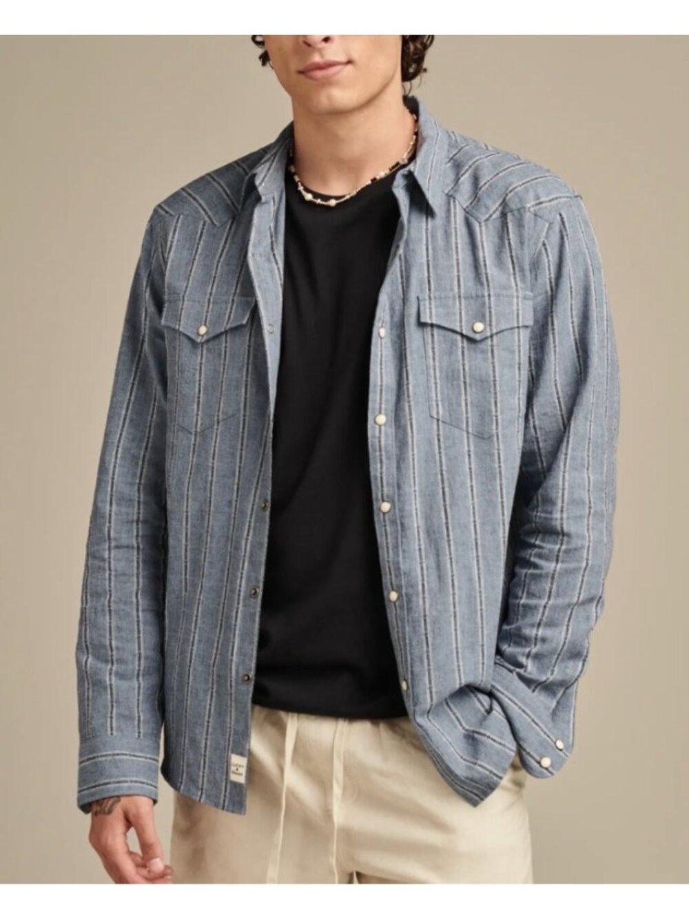 Lucky Brand Linen Mesa Western Shirt Mens 2XL Striped Long Sleeve Snap Button